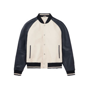 Veste universitaire sur mesure en gros d'usine, conception OEM, respirante, coupe-vent, haute qualité, broderie masculine, patch frontal en cuir véritable - Product Image 1