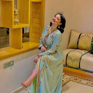 Traditional <b>Moroccan</b> Caftan Handmade Embroidered Silk Fabric Casual Style Breathable for Muslim Arab Women and Girls - Product Image 1