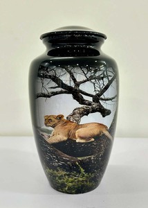 Handcrafted Lioness Sitting Quietly Cremation Urn <b>for</b> Adult <b>Ashes</b> Completely Metal Crafted - Product Image 5