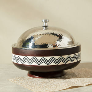 Casserole chaude de haute qualité conception martelée couvercle plaqué argent Pot en bois gravé au Laser en acier inoxydable chauffe-aliments hotpot - Product Image 6