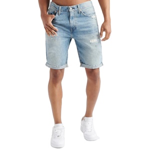 Shorts de mezclilla de verano al por mayor con corte y costura, dobladillo sin rematar, efecto desgastado, apliques bordados, lavado ácido y personalización. - Product Image 1