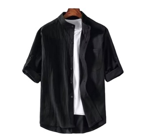 Chemise Homme en Coton et Lin à Manches Trois-Quarts de Haute Qualité, Infroissable, Respirante, Col Montant, Couleur Unie – Vente en Gros - Product Image 1