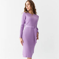 Vestido de cuello redondo de punto para mujer, manga larga, cinturón cálido Flexible, detalle de alta calidad, invierno, nueva moda, personalizable, servicios OEM