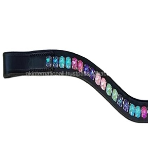 Banda de cuero negro para cejas de caballo, producto de excelente calidad, acolchada, diseñada con cristales multicolor personalizados, diamantes de imitación - Product Image 1