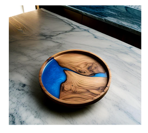 Plateau de service en bois et résine au design exclusif, poignée en acier inoxydable, artisanat populaire, plateau de service à thé - Product Image 5