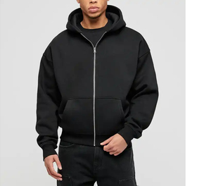 Sweat à capuche zippé en molleton épais de coton écologique, personnalisé et brodé, de haute qualité pour hommes - Product Image 4