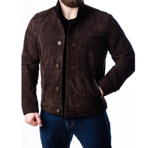 Top Trending Men Premium Suede Material Fitted Button Style Black ShadeJacket Ribbed Collar and Waist - Product Image 2