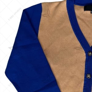 custom North Carolina A&T State University Varsity <b>Cardigan</b> <b>Sweater</b> with chenille logo blue and yellow sleeve knitted sorority - Product Image 3