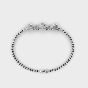 IGI Certified Lab Grown Three Stone Round Halo Diamond Mangalsutra <b>Bracelet</b> in <b>Solid</b> 925 Sterling <b>Silver</b> - Product Image 2