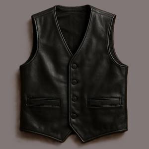เสื้อกั๊กหนังแท้สีดำทำมือ สไตล์คาวบอยไบค์เกอร์ลำลองสำหรับฤดูหนาว คุณภาพพรีเมียม รุ่น Western Champ King - Product Image 4