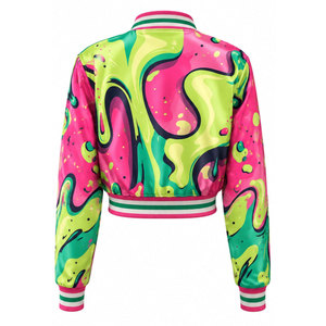 Veste universitaire à imprimé abstrait rose et vert, manches longues, col rabattu, fermeture boutonnée, vêtements de printemps pour femmes - Product Image 3