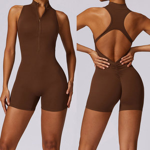 Biểu Tượng Tùy Chỉnh In Thoáng Khí Nylon <span class=keywords><strong>Spandex</strong></span> Phía Trước Dây Kéo Phòng Tập Thể Dục Tập Thể Dục Yoga Thể Thao Bodysuit/Jumpsuit Một Mảnh Thể Thao Jumpsuit - Product Image 3