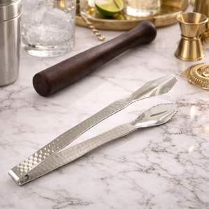 Premium stainless steel bar <b>ice</b> <b>tongs</b> with hammered handle strong grip for hygienic <b>ice</b> serving cocktails home bar use - Product Image 1