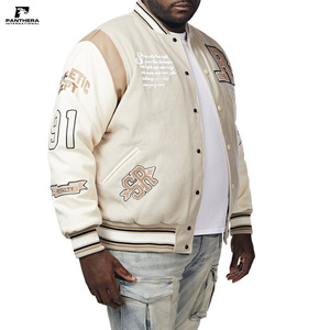 แจ็กเก็ตเลตเตอร์แมนสำหรับผู้ชายเสื้อแจ็กเก็ตสตรีทแวร์ฤดูหนาวสีพื้น - Product Image 5