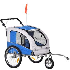Remorque vélo pour chien 2 en 1 bleue, poussette pour animaux avec auvent et poches de rangement, modèle AL1090, fabriqué en Chine - Product Image 1