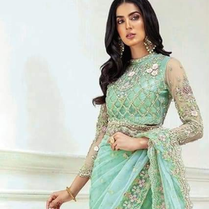 Nuevo diseño Georgette Net Fabric Party Wear Bordado pesado Trabajo manual Sarees para bodas y fiestas Ropa India pakistaní - Product Image 5