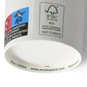 Recyclable 20Oz 500Ml Ø 90 mm White Single Wall Large Capacity Beverage Paper Cups For Fruit Juice - 1000 pcs/carton - Product Image 6