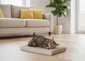 Grattoir pour chat classique, moyen, double face, en carton plat, écologique, avec herbe à chat - Product Image 6