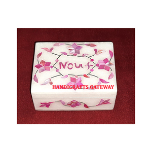 กล่องเครื่องประดับลายดอกไม้หินอ่อนฝังมุกสีชมพูสำหรับเป็นของขวัญ - Product Image 1