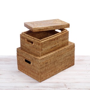 Caja de mimbre cuadrada y rectangular, con tapa, natural, tejida, con tapa, cesta de almacenamiento con tapa - Product Image 4
