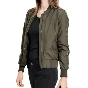 Chaquetas de bombardero de mujer hechas a medida, soporte de lona, mangas completas, ropa de calle transpirable, cortavientos, logotipo personalizado, impresión OEM - Product Image 1