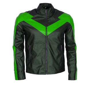 Los hombres de encargo del fabricante al por mayor negro y azul de moda de cuero brillante Biker chaqueta de cuero OEM - Product Image 3