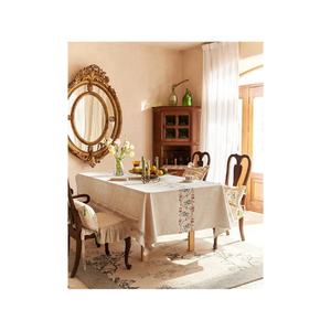 Beige sólido liso blanco 100% algodón bordado OEM ODM servicio GOTS certificado mantel 60x108 pulgadas perfecto para eventos - Product Image 6