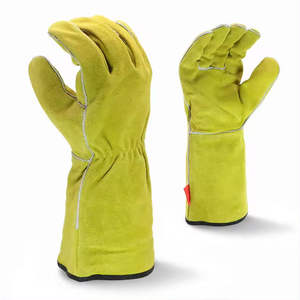 Venta al por mayor de fábrica, guantes de soldadura de resistencia al fuego de puño completo de cuero partido De Vaca personalizados, guantes de trabajo industriales deportivos - Product Image 1