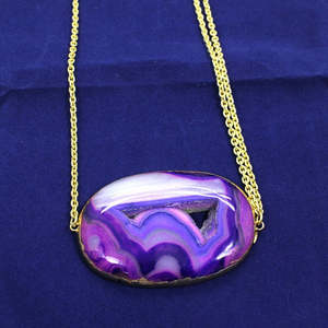 Venta al por mayor oval púrpura 61x42MM ventana Druzy collar bohemio moda oro Acero inoxidable cadenas patrón geométrico con diamante perla - Product Image 1