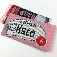Étiquette de vêtement personnalisée en taffetas de polyester tissé avec logo sur mesure, écologique, pour maillots de bain, pliée en bout