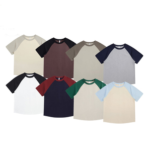 เสื้อยืดลำลองแฟชั่นผู้ชาย, เสื้อยืดลำลองแฟชั่นแขนแร็กแลนคอผ้าไหมพิมพ์ลายสกรีนสีพื้นทำจากผ้าฝ้าย240GSM - Product Image 2