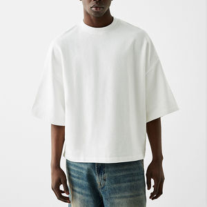 240 Gsm Tshirt Men's 100% Cotton Mock Rib Neck <b>Oversize</b> Drop Shoulder <b>T</b>-<b>shirt</b> Blank Streetwear Heavyweight <b>Plain</b> <b>t</b> <b>Shirt</b> for Men - Product Image 3
