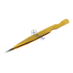 Pince à épiler d'extension de cils en acier inoxydable couleur or avec pointe en fibre droite et forte - Product Image 4