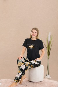 Ensemble de vêtements de nuit pour femmes en viscose turque élégante, tricoté, pour l'été, doux, respirant, longueur genoux, de haute qualité, pour la maison - Product Image 2