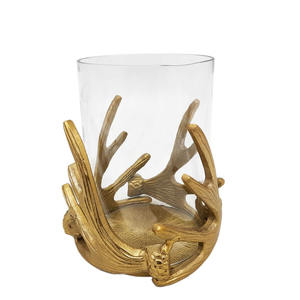 Aluminum & <b>Glass</b> Candle Pillar Holder Gold Color Candle Jar & Holder for Home Wedding & Table Top Decoration - Product Image 1