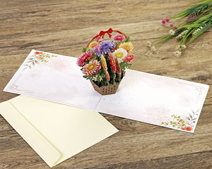 Tarjetas de Felicitación con Diseño 3D de Cesta de Flores de Papel Hecho a Mano, Regalo Empresarial - Product Image 6