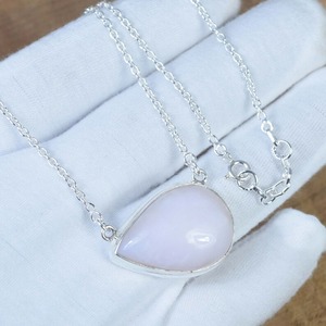 Joyería hecha a mano de Plata de Ley 925, colgante de cadena de ópalo rosa a la moda, piedra natal de octubre, regalo de piedra Natural para Navidad - Product Image 2
