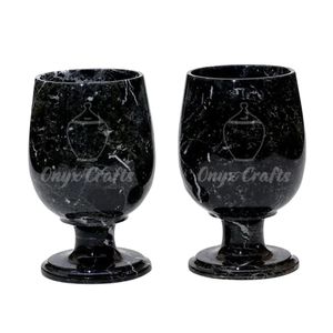 Paire de verres à vin en onyx beige blush, faits à la main, polis, en pierre solide, gobelets à pied, vaisselle de bar de luxe - Product Image 4