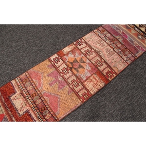 Alfombra Turca Pequeña de 2.3x8.5 pies, Alfombra Geométrica Vintage Rosa Arcoíris - Product Image 3
