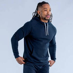 Wholesale OEM Custom Logo Onyx Black Slim Fit Men's Hoodies Cotton Blended Gym Workout & Streetwear Pullover Hoodie For Men - Product Image 4