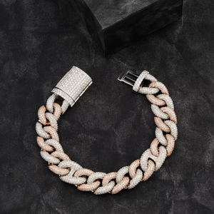 Dos tonos de plata blanca \ oro rosa plateado 18mm VVS Moissanite diamante pulsera cubana \ collar Hip-hop pulsera de moda - Product Image 1