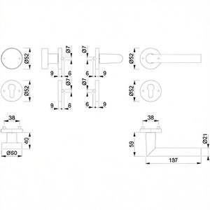 อะลูมิเนียม F1 รูปตัวยู PZ DIN ซ้าย/ขวา แบบแบน D/K HOPPE ชุดโรเซตต์อัมสเตอร์ดัม 58/42KV/42KVS/1400 - Product Image 2