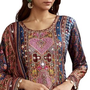 Abito in Kurta Palazzo con paillettes stampato blu con stampa floreale Dupatta all'ingrosso donna abbigliamento etnico OEM fabbrica di abbigliamento - Product Image 5