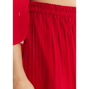 Costume Palazzo Asymétrique Chinon Rouge avec Broderie Vente en Gros Vêtements Ethniques pour Femmes OEM Vêtements Usine Fournisseur Personnalisé - Product Image 6