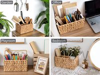 Kualitas tinggi Hand Woven air Hyacinth sendok garpu pemegang dengan pegangan anyaman Flatware Organizer untuk meja penyimpanan keranjang