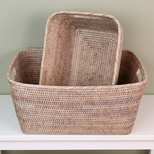 Artex Green Earth Set 2 Purbeck Rattan Wicker Handmade Eco-Friendly Modern <b>Rectangle</b> <b>Storage</b> <b>Baskets</b> Natural Rattan - Product Image 1