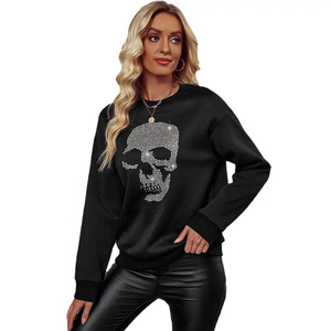 Sudadera de Algodón de Alta Calidad para Mujer, Diseño Personalizado con Pedrería, Estampado Frontal Antiarrugas, Estilo Urbano, Otoño/Invierno, Color Negro - Product Image 2
