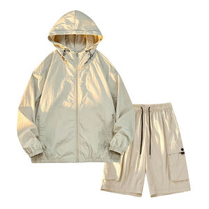 Coupe-vent d'été 2 pièces pour hommes Veste à capuche légère avec short cargo - Product Image 6