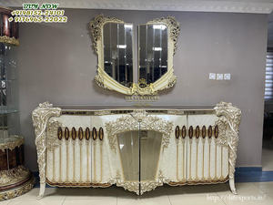 Mesa Consola de Madera de Teca con Acabado Brillante y Espejo, Mesa Consola Tallada a Mano para Comedor, Estilo Barroco Francés, Mesa Tallada a Mano, Canadá - Product Image 3