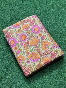 โบฮีเมียนผ้าคอตตอนลายดอกไม้ทะเลทรายสีน้ำตาลและชมพูวัสดุสิ่งทออินเดียทำด้วยมือ100% ขายในลาน - Product Image 3